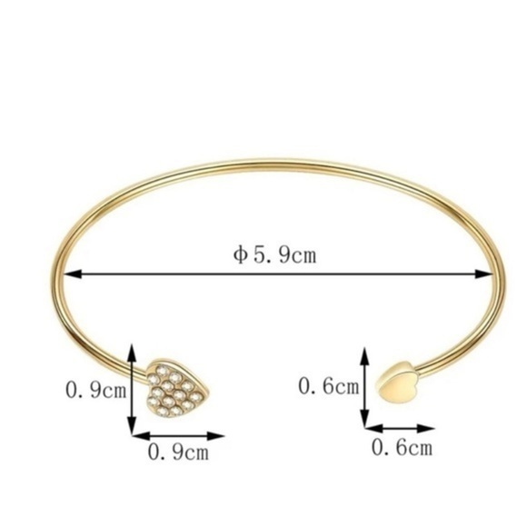 Gold and Rhinestone Heart Bangle Bracelet - Picture 4 of 6